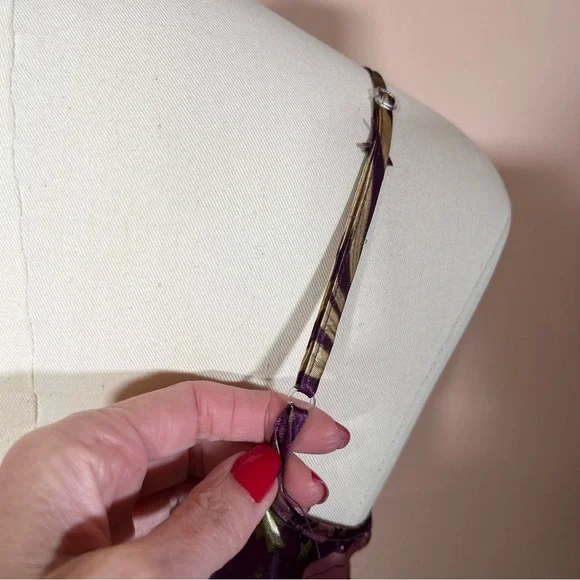 Vintage retro Asian floral royal purple green satin mini slip dress Robe set - Picture 11 of 16